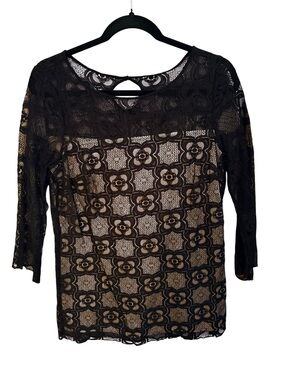BCBG Black Lace Overlay Women's Top